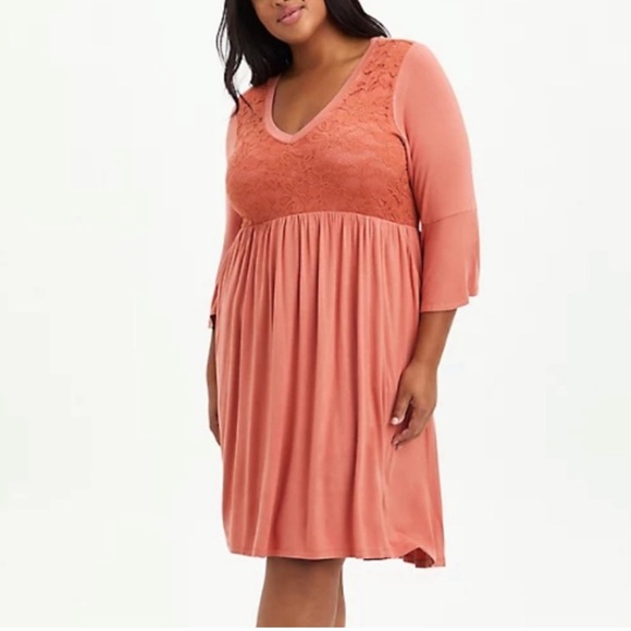 NWT TORRID PLUS SIZE 3 Hi-Low Skater Mini Dress - Super Soft Rusty Brown pockets - Picture 2 of 7